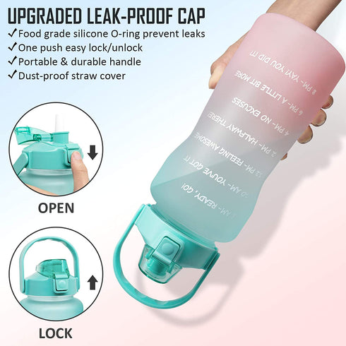 64 OZ/Half Gallon Motivational Water Bottle with Time Marker & Straw - BPA Free Leakproof Tritan Frosted Plastic Big 2L Water Bottle for Women Men Large Water Jug for Fitness Gym Outdoor Sport
