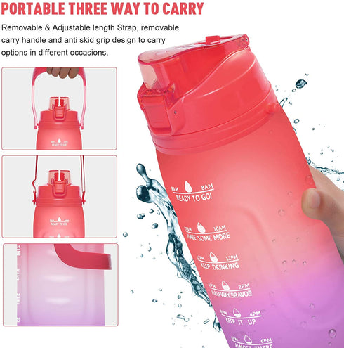 PASER 64oz Water Bottles with Times to Drink, 2 in 1 Lids(Chug and Straw) Tritan Leakproof BPA Free Sports Motivational Water Bottle with Replaceable Handle & Strap(Included Bottle Brush)
