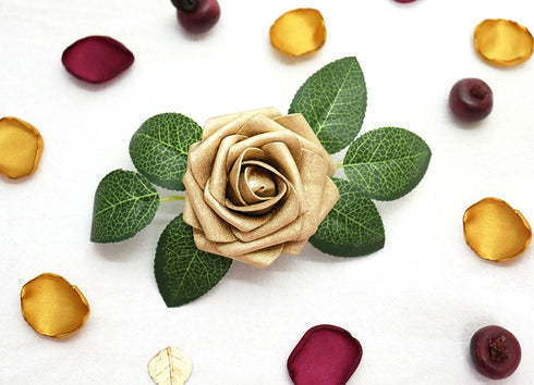 D-Seven Artificial Flower 25pcs Gold Foam Fake Roses with Stem for DIY Wedding Bouquets Floral Arrangements Wedding Flower Bridal Shower Party Home Decor (Gold)