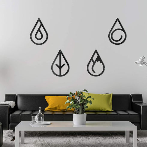 Yaocom Four Elements Metal Wall Art Black Metal Wall Decor Hanging Elements Metal Decorations for Living Room Bathroom Bedroom Wall Decor (12 x 8 Inch)