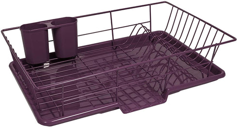 Sweet Home Collection 3 Piece Dish Drainer Rack Set with Drying Board and Utensil Holder, 12" x 19" x 5", Eggplant