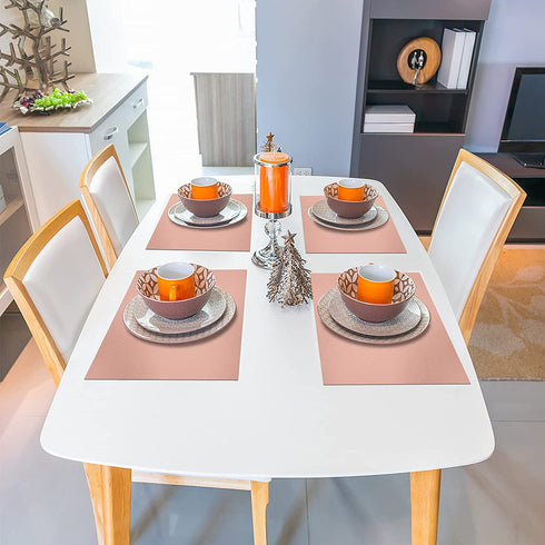 Herda Placemats for Dining Table, Non-Slip , Leather Placemats for Home Kitchen , Waterproof Heat Resistant Insulation Protector Table Mats Set of 4, Easy to Clean Light Pink Placemats