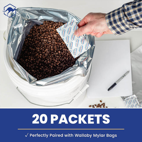 Wallaby 2500cc Oxygen Absorbers - 20 Count (Individually Sealed) - for Long Term Food Storage & Survival, Mylar Bags, Canning, Harvest Right Freeze Dryer