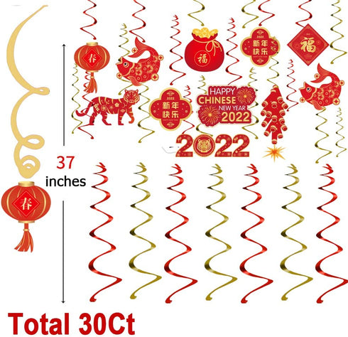 Littleloverly Happy Chinese New Year Decorations 2022 Hanging Swirls Decorations - Year of the Tiger New Year 2022 Chinese Spring Festival Party Supplies