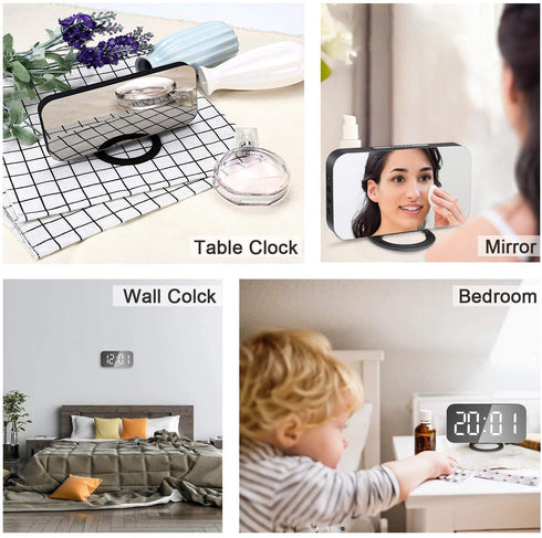 EVILTO Modern Alarm Clock with USB Charger Ports Digital Mirror Alarm Clock Best Decorative for Table Bedroom Wall LED Time Clock Unique Square Alarm Clocks Plug in Clock with Charging Plug
