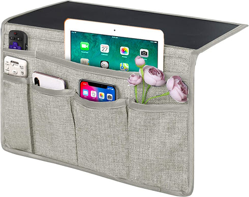 Joywell 6 Pockets Bedside Caddy/Bedside Organizer, Romote Control Holder Bed Storage for Tablet, Phone, Glasses, iPad, Insert Mattress & Couch, Silver Grey
