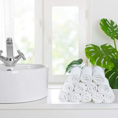 Softolle 100% Cotton Ring Spun Wash Cloths Bulk Pack of 24 Pieces Washcloths 12x12 Inches Wash Cloth for Face, Highly Absorbent, Soft and Face Towels (White)