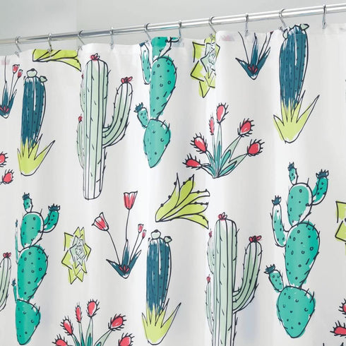 iDesign Cactus Fabric Polyester Shower Curtain, 72" x 72" - Green/Multi-Color