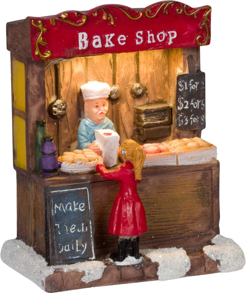 One Holiday Way Miniature 4.5-Inch LED Lighted Christmas Village Bake Shop Figurine - Battery Operated Light-Up Small Mini Decorative Tabletop Shelf Holiday House Building Decoration Winter Home Decor