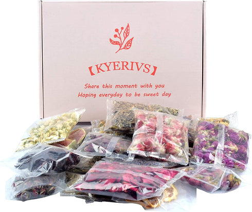 Natural Dried Flower for Soap Making,Dried Flower Herbs Kit for Bath, Candle, Aromatherapy Making, Sachet, Dried Flower for Perfume, Include Lavender, Rose Petals, Rosebuds, Jasmine 20 Packs