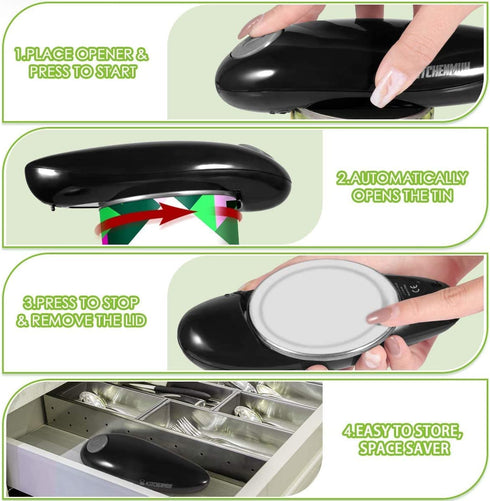 Electric Can Opener, Safe Smooth No Sharp Edges Can Opener for Almost Size Can, Best Gift for Women, Senior with Arthritis, Fits Perfect in Drawer (Black)