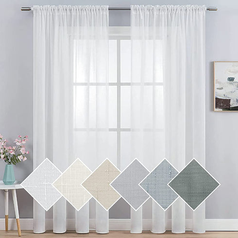 MIULEE Sheer Curtains 108 inches Long White Linen Textured Sheer Curtains Elegant Solid Drapes Rod Pocket Sheer Curtains 2 Panels for Bedroom Living Room