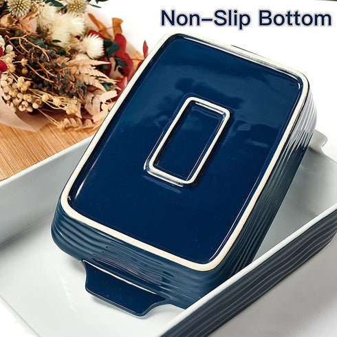 Hompiks Baking Dish Casserole Dish Porcelain Bakeware Sets for the Oven Baking Dishes Set of 2 for Lasagna Kitchen Royal Blue Baking Pans.