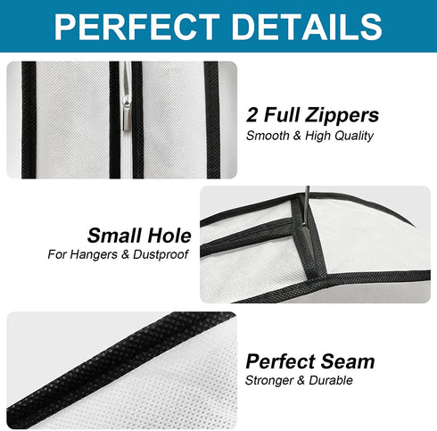 BiCINE 40" Garment Bags for Hanging Clothes 6" Gusset, Clear Suit Bags for Closet Storage Travel with 2 Zippers, Breathable Clothes Garment Cover for Coats Sweaters Shirts Dress (White, 3 Pack)