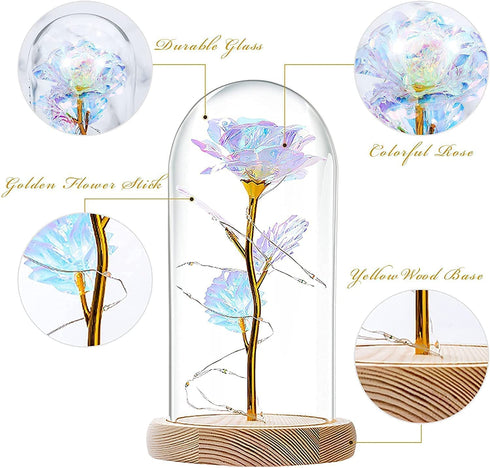 NewX Forever Galaxy Lighted Rose Flower Gift for Women, Beauty Led Rose Lamp in Glass Dome,Colorful Artificial Flowers Gift for Mother's Day,Birthday,Wedding Anniversary,Valentine's Day etc