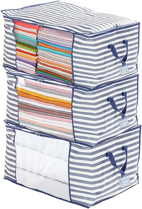 Fajyaz 105L Clothing Storage Bags, Blankets, And Quilts Storage Bags With Zippers(3 Pack)Foldable Organizer With Reinforced Handle?Clear Window