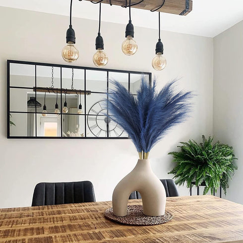 6pcs Faux Pampas Grass, 32.7"/83cm Tall Fluffy Pampas Grass Dried Plants for Vase Filler Living Room Kitchen Boho Decor Blue