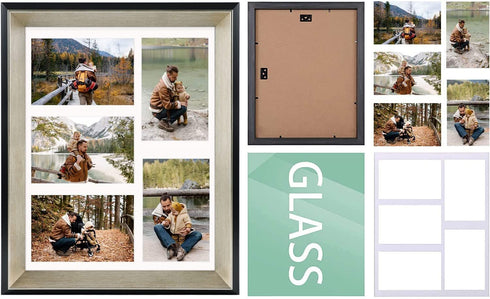 Space Art Deco, 11X14 Collage Picture Frame with 5 Opening Mat for 4X6 Photos Displays or 11X14 Poster Frame Without Mat, Shatter Resistant Glass Wall Mounting(Silver/Black, 1-Pack)