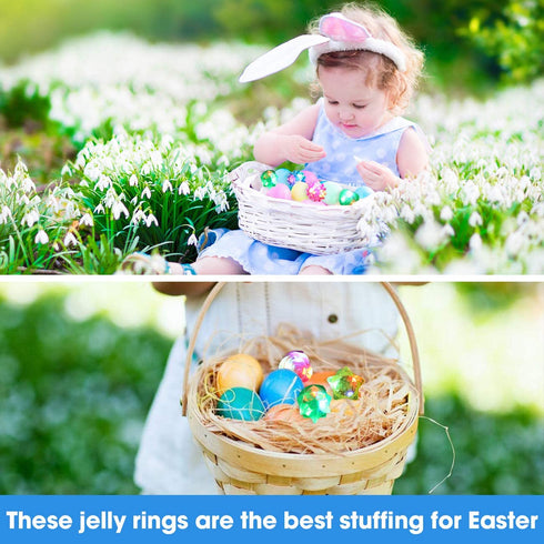 Sauyoza Easter Party Favor Return Gifts for Kids Birthday 38 Pack Goodie Bag Stuffers Light Rings Prizes for Kids Glow in The Dark Party Supplies Birthday Valentines Halloween Christmas