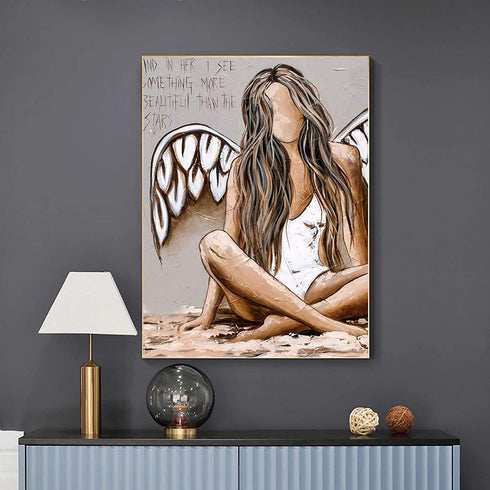 Angels Canvas Wall Art Angel Wall Decor Angel Wings Poster Angel Canvas Art - And In Her I See - Angel Feather Ground Wings Decor Paintings on The Wall Posters for Living Room UNFRAMED 16x24in