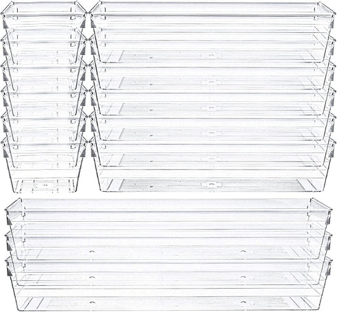 Kingrol 15 Pieces Clear Drawer Organizers, Drawer Divider Storage Bins, Desk Storage Box Set for Kitchen Utensils Bedroom Makeup Vanities Jewelries Office & Craft Supplies
