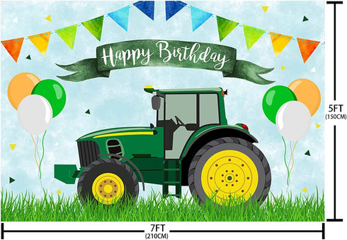 ABLIN 7x5ft Tractor Birthday Backdrop for Boy Green Grass Tractor Photography Background Farm Happy 1st Birthday Party Decorations Photo Shoot Props Cake Table Banner