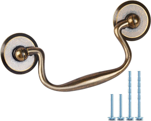 MOOD.SC 4 Pack 2 3/4" C-C Bail Drawer Pull Drop Swing Dresser Handles Hanging Pulls Cabinet Knobs Pull Antique Bronze Antique Brass Swan Neck Bail Pulls Hardware 70 mm 2.75" Hole Center