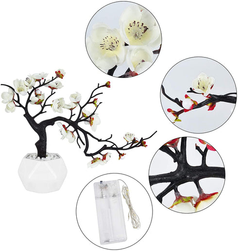 Artflower Plum Blossom Artificial Silk Flowers 2 Pack Simulation Flower with Ceramic Vase Fake Plant Potted Arrangement for Home Wedding Office DIY Living Room Party Garden Decoration (Mix)