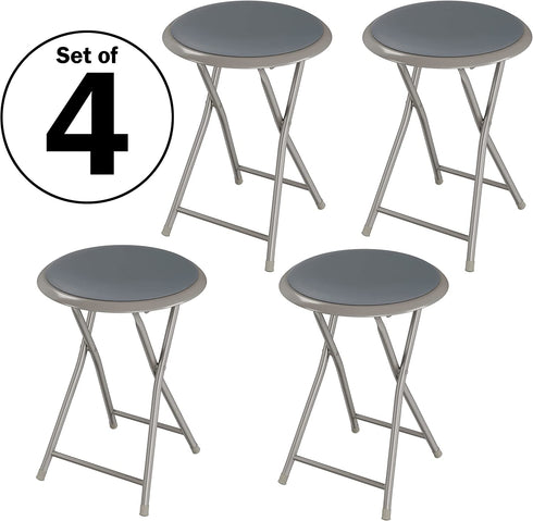 Folding Bar Stools Heavy-Duty 18-Inch Stool with 300lb Capacity and Padded Seats for Dorm, Recreation or Game Room by Lavish Home (Gray)