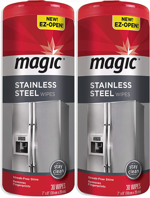 Magic Stainless Steel Wipes (2 Pack) Removes Fingerprints, Residue, Water Marks and Grease from Appliances - Works Great on Refrigerators, Dishwashers, Ovens - 30 Count