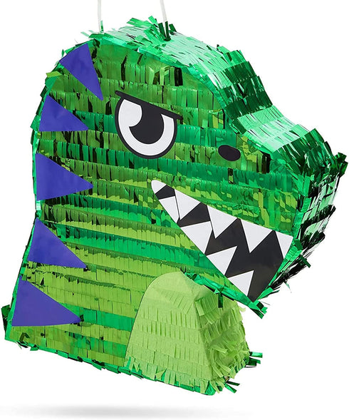 Small Green Scary T-Rex Dinosaur Pinata for Birthday Party (11 x 12.9 x 3 In)