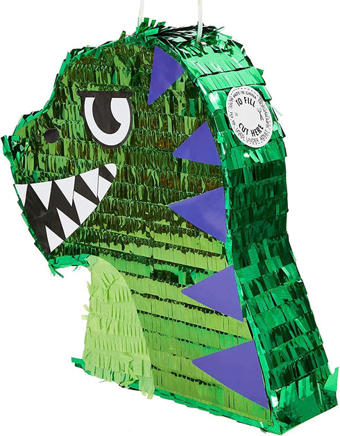 Small Green Scary T-Rex Dinosaur Pinata for Birthday Party (11 x 12.9 x 3 In)