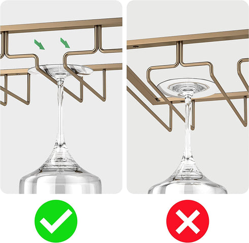 LACAFA Wine Glass Holder - Under Cabinet Stemware Rack in Home, Bar Kitchen Organization with 3 Rows Wine Glass Rack Hanger Storage Metal Organizer for Under Shelf Hanging (Gold)