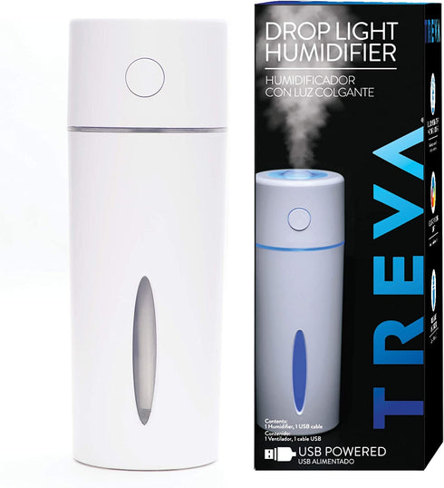 Treva Portable Mini Humidifier 150 ml Capacity, Cool Mist Ultrasonic Humidifier with Colored Light, USB Powered, Whisper Quiet with 2 Misting Modes