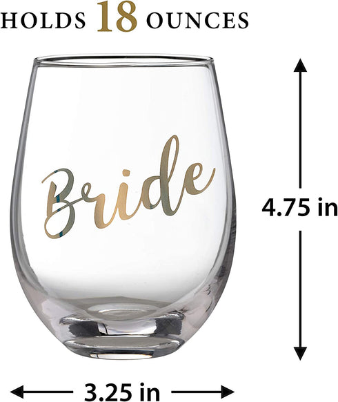 Lillian Rose Gold Bride Stemless Wine Glass, Height 4.75" (G115 BR), 1 Count (Pack of 1), Clear