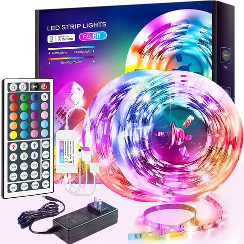 Led Strip Lights 65.6ft (2 Rolls of 32.8ft) RGB Light Strips with 44 Keys IR Remote, 5050 SMD Color Changing LED Strip Lights Flexible Tape Light Kit Controller for Kitchen Home Party