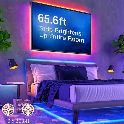 Led Strip Lights 65.6ft (2 Rolls of 32.8ft) RGB Light Strips with 44 Keys IR Remote, 5050 SMD Color Changing LED Strip Lights Flexible Tape Light Kit Controller for Kitchen Home Party