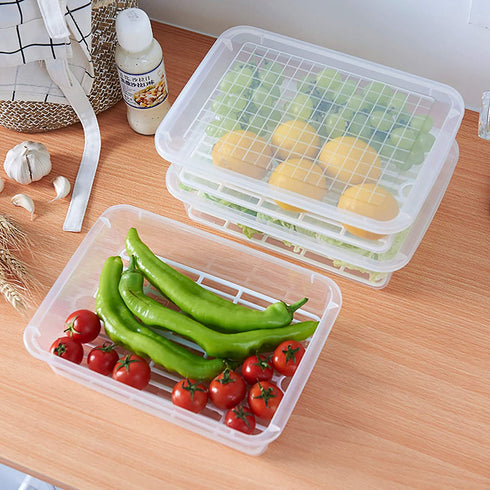 JMUSTTBO Set of 3Pcs Plastic Food Storage Containers,Stackable Fridge Storage Container with Removable Drain Tray and Lid,to Store Fruits, Vegetables, Meat and More (Large)