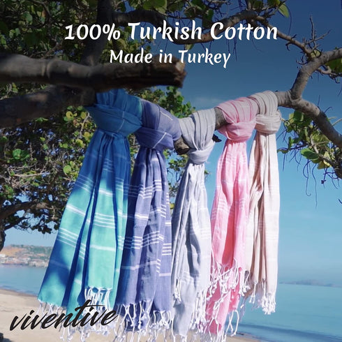 Turkish Beach Towel 37 x 70 Inches - 100% Cotton - Soft, and Quick-Dry - Oversized Turkish Towel for Beach, Bathroom, Travel, Gym, Aqua Turquoise