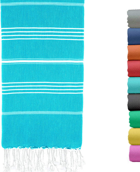 Turkish Beach Towel 37 x 70 Inches - 100% Cotton - Soft, and Quick-Dry - Oversized Turkish Towel for Beach, Bathroom, Travel, Gym, Aqua Turquoise