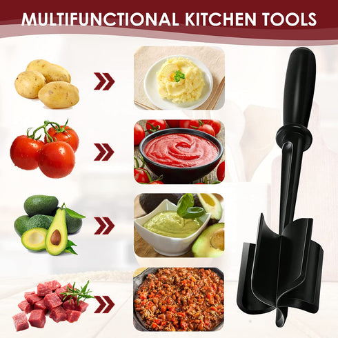 Meat Chopper, 5 Curve Blades Ground Beef Masher, Heat Resistant Mesher and Smasher for Hamburger Meat, Ground Beef, Ground Turkey and More, Hamburger Chopper Tool and Meat Fork, Non Stick Mix Chopper
