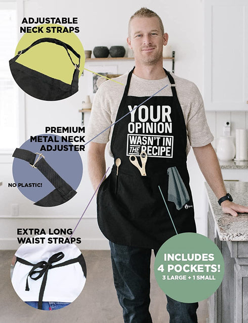 ApronMen, Your Opinion BBQ Grill Adjustable Apron for Men, Black, One Size