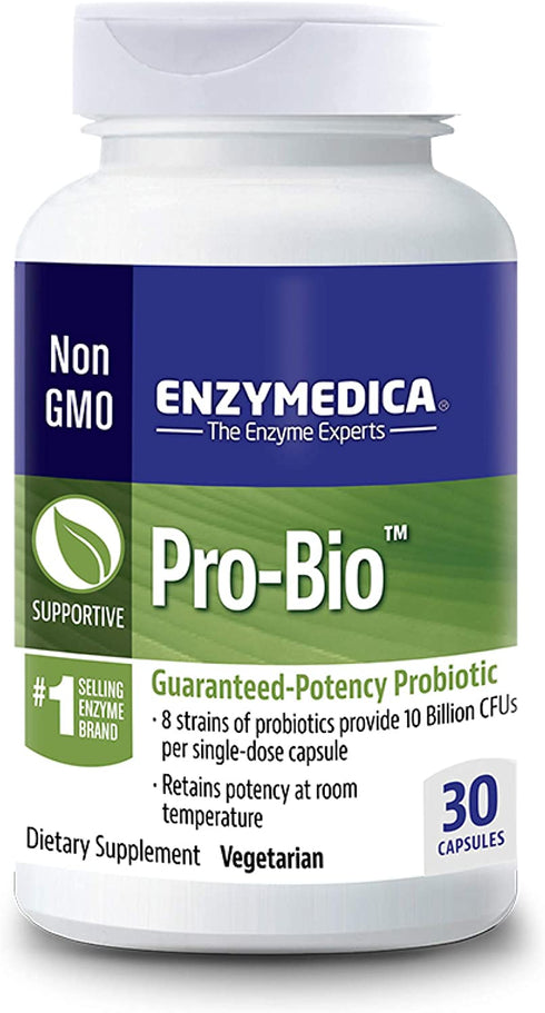 Enzymedica, Pro-Bio, Shelf Stable Probiotic for Healthy Digestion, 10 Billion CFU, 30 Capsules