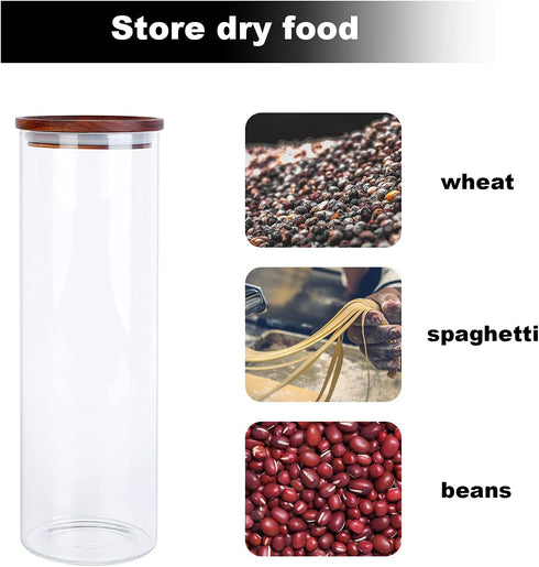 Vensp Tall Borosilicate Glass Food Storage Jar for Spaghetti,Spaghetti Container(63 Floz), Noodle Holder Storage Sealed Container with Wooden Lid,Airtight Clear Glass Kitchen Canister Wood Lid