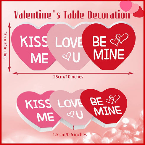 Valentine's Day Wood Sign Heart Shaped Wooden Sign Tabletop Centerpiece Decor Romantic Love Wooden Decor Freestanding Valentine's Day Table Decor for Valentine's Day Wedding, Red, Rose Red and Pink