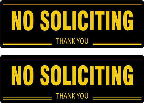 (2 Pack) No Soliciting Sign for House, Metal Self-Adhesive No Soliciting Sign for Door, 7.5" x 2.5" No Soliciting Signs for Business, No Solicitation Signs for Home Office Gate Window, Indoor Outdoor Use Weather Resistant No Fade Rust Free