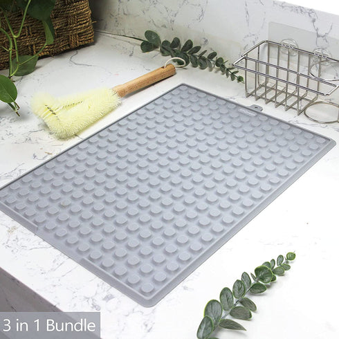 SiliQueen Silicone Drying Mat - 16 x 12 inches Toxic Free Dish Drying Mat for Kitchen, Countertop Mat, Dish Draining Mat, Sink Mat (Dark Grey)