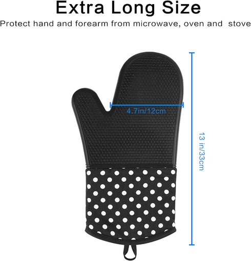 OVAWA Silicone Oven Mitts, Extra Long Kitchen Oven Gloves, Professional Heat Resistant Baking Gloves, 1 Pair, Black