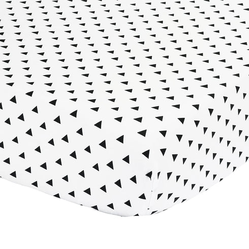 Black Triangle Print Fitted Crib Sheet - 100% Cotton Baby Boy and Girl Geometric Patterns Nursery and Toddler Bedding
