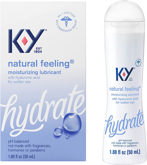 Water Based Lube K-Y Natural Feeling 1.69 fl oz Personal Lubricant for Adult Couples, Men, Women, Pleasure Enhancer, Vaginal Moisturizer, pH Balanced, Hormone & Paraben Free, Latex Condom Compatible